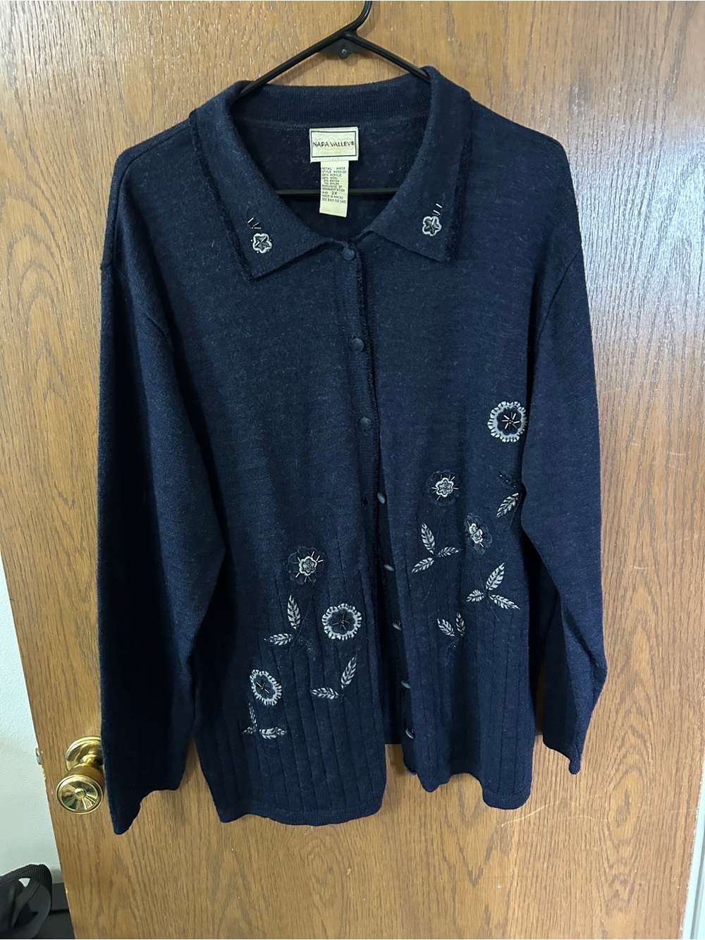 Napa Valley Navy Embroidered Button-Front Cardigan